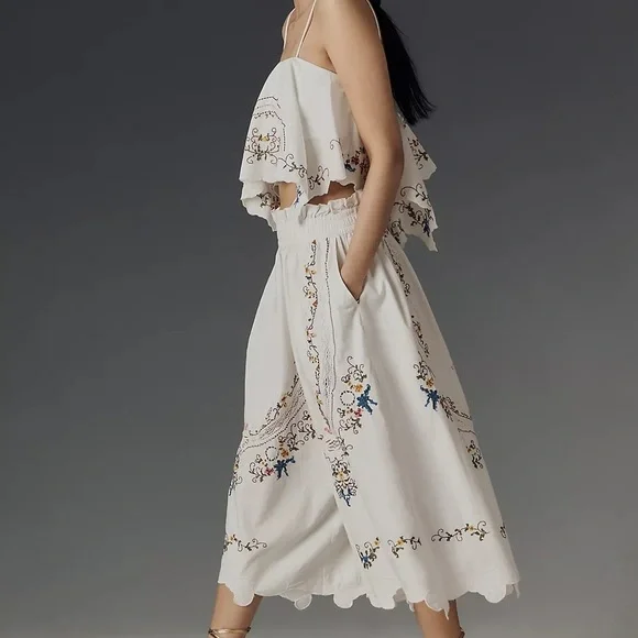 NWT Size M - Anthropologie 100% Cotton Embroidered Culottes (NWT US$ 138) - Picture 5 of 16